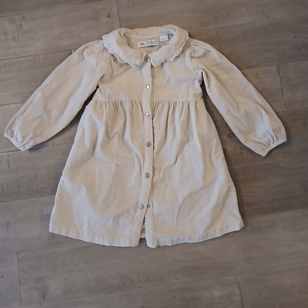 💥💥Zara Kids Cream Button Dress, 98% Cotton